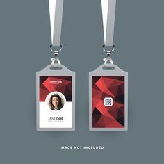 two id cards with lanyards attached to them, one is red and the other is white