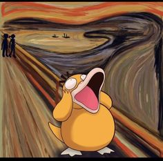 an image of a cartoon character yawning in front of the scream art work