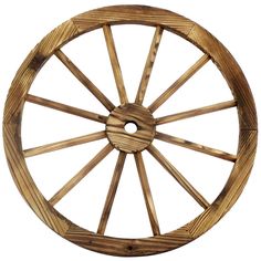 a wooden wagon wheel on a white background