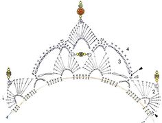 a drawing of a tiara with beads on it's sides and an orange bead in the middle