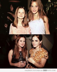 Then and now: Bonnie Wright and Emma Watson - Funny "then and now" photos of Bonnie Wright and Emma Watson as kids from Harry Potter (Ginny Weasley and Hermione Granger) and a photo of the two beautiful actresses as young ladies. Citate Harry Potter, Stile Harry Potter, Glume Harry Potter, Harry Potter Ron, Buku Harry Potter, Harry Potter Images, Images Harry Potter, Bonnie Wright, Harry Potter Actors