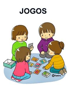 children are playing with their toys on the floor in front of an advertisement for jogos