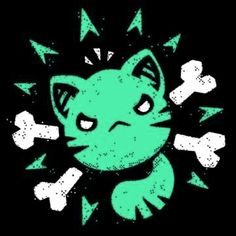 an image of a cat with bones on it's chest and eyes glowing green