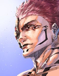 an anime character with pink hair and piercings on his head, staring at the camera