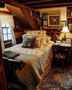 a bed sitting under a window in a bedroom