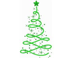 a green christmas tree with stars and swirls in the shape of an xmas tree