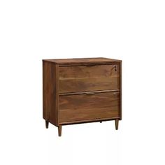 a wooden dresser with two drawers on one side and an open drawer on the other