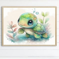 a painting of a baby turtle with bubbles on it's head