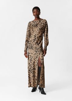 Open-Back Satin Maxi Dress - Leopard - & Other Stories WW Waistcoat Dress, Knit Outerwear, Satin Maxi, Satin Maxi Dress, Blazer And Shorts, Tshirt Skirt, Fashion Story, Denim Coat, Dress Trousers