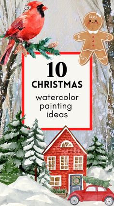 10 Cute Awesome Festive christmas painting ideas in watercolor for beginner artists | new year painting ideas | watercolor holiday cards | winter watercolor #christmas #christmaspaintingideas Easy Winter Watercolor Ideas, Christmas Watercolor Paintings Easy Step By Step, Watercolour Inspiration Christmas, Fun Things To Watercolor, Christmas Card Painting Ideas Acrylic, Christmas Watercolor Paintings Cards, Watercolor Art Winter Easy, Winter Watercolor Tutorials, Christmas Watercolour Card Ideas