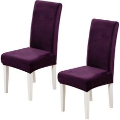 pair of purple velvet dining chairs with white legs