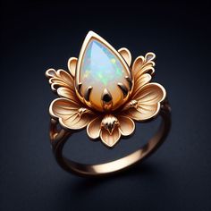 Earthy Rings, Gold Opal Engagement Ring, Nature Inspired Wedding Ring, Medieval Rings, Unique Opal, Unique Rings Vintage, Edwardian Jewelry, Ethiopian Opal Ring, Unusual Rings