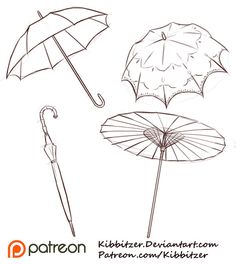 four different umbrellas are shown in this drawing