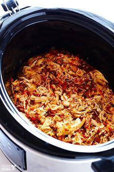 the food is cooked in the crock pot and ready to be put into the slow cooker