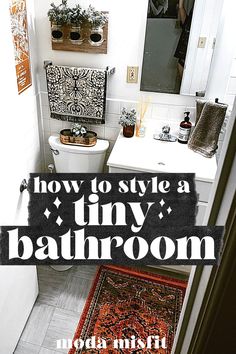 a bathroom with a rug on the floor next to a sink and toilet in it