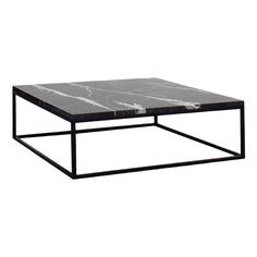 a marble top coffee table with black metal frame