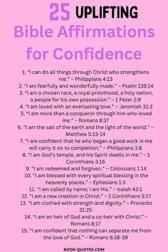 a pink poster with the words 25 uplifting bible affirmations for confidence