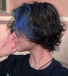 Black Hair With Blue Highlights, Aesthetic Characters, Boys Colored Hair, Short Blue Hair, Horrid Henry, Short Hair Blue, Short Dyed Hair, Haircut Inspo, Dark Blue Hair