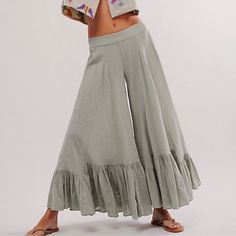 Free People Summer Kiss Godet Pants Wide-Leg Pants Jade Size Xsmall 12.5” Waist Stretches To 16” 26” Inseam Brand New With Tags First Quality. Mark On Inside Tag. Summer Kiss, Free People Summer, Light Sage Green, Waist Stretches, Flowy Pants, Pretty Lights, Boho Look, Free People Pants, Sage Green