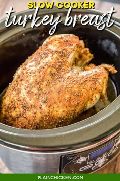 a close up of a chicken in a slow cooker