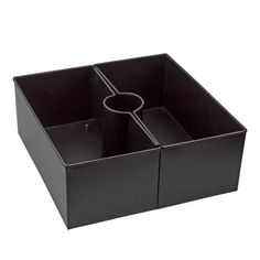 a black plastic container with two compartments