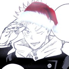 a drawing of a man wearing a santa hat and holding his hand to his head