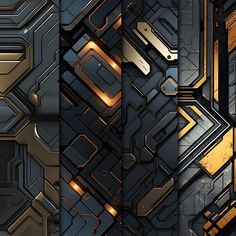 an abstract background consisting of gold and black squares, rectangles, and lines