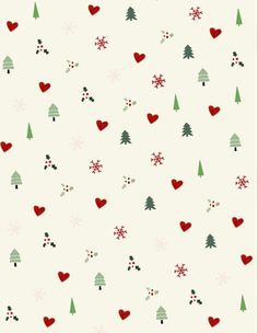 christmas trees and snowflakes on a white background with red, green and blue hearts