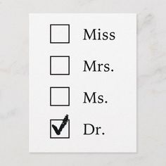 a checklist with the words miss, mrs and dr written in black on it