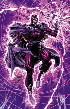 an image of a man in purple and black costume with his arms spread out, standing on