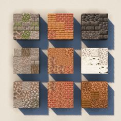 a group of different colored bricks on a wall