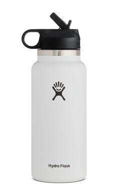 hydro flask water bottle in white with black lid