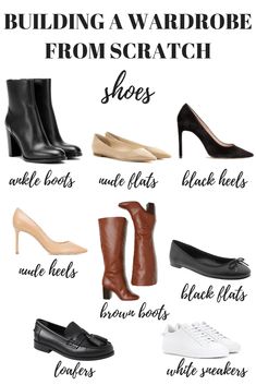 Professional Shoes Not Heels, Must Have Shoes For Women Wardrobe, Capsule Shoe Wardrobe, Brown Flat Boots, Wardrobe From Scratch, Capsule Wardrobe Shoes, Building A Wardrobe, Minimalist Wardrobe Essentials, Stile Casual Chic