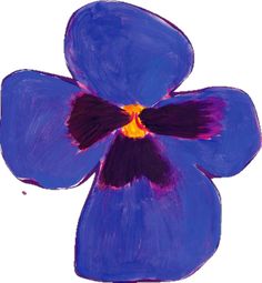 a drawing of a blue flower with purple petals and yellow stamen in the center