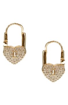 Tiny cubic zirconias create a shimmering effect to these padlock-shaped huggie earrings. Goldtone plate/brass/cubic zirconia Imported Everyday Princess, Heart Padlocks, Earrings In Gold, Huggie Earrings, Huggie Hoop Earrings, Lady Dior Bag, Huggies Earrings, Curator Style, Nordstrom Rack