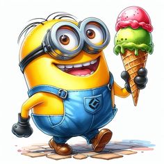 a cartoon minion holding an ice cream cone