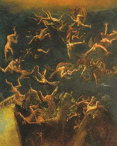 an image of a painting with many people in the air and on top of it