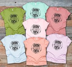 Family Party Shirts, Cousin Crew Shirts for Kids, Camping Shirts, Family Vacation Shirts, Matching Family Shirts, Cousin Crew Shirts by CrazyDaisyDesign on Etsy Cousin Sleepover Shirts, Cousin Giving Party, Family Tee Shirts Ideas Vacation, Family Matching Tshirts, Vacation T Shirts Ideas Family, Cousin Beach Shirts, Cousin Vacation Shirts, Family Shirts Matching Photo Ideas, Cousin Trip Shirt Ideas