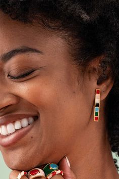 Embrace a modern and unique look with the Adele Colorblock Enamel Bar Earrings. These drop enamel post earrings feature a super modern color-blocked style with a skinny rectangular shape.1.44" L, .20" WHandmade by skilled artisans in IndiaHypoallergenic nickel + lead-free brass hardwareThese accessories are made by human hands. A slight variation in size and color is considered part of the beauty of these one-of-a-kind pieces.To extend the life of your accessories, store them in a dry place whil Toddler Girl Toys, Human Hands, Perfume Gift Sets, Perfume Gift, Human Hand, Beauty Sale, Grad Gifts, Cream Lotion, Bar Earrings