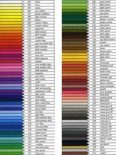 the color chart for different colored pencils