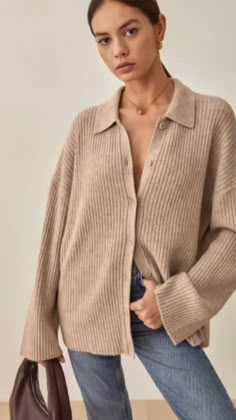 Everyday Button-up Cashmere Sweater, Collared Cardigan, Cashmere Fabric, Cashmere Blend Sweater, Collar Cardigan, Long Jeans, Cardigan Outfits, Who What Wear, Cashmere Sweaters