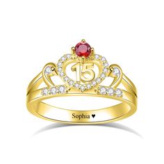 PRICES MAY VARY. Material: It is made of 925 Sterling Silver. DESIGN: Customized sweet 15 crown ring with birthstone. Engrave name or text on the ring band. It is a special 15th birthday birthstone name ring for women. SIZE: All sizes are in US sizing. Ring’s size is from size 5 to 14. It is a easy way to measure your finger size that wrap your finger by a string, then measure the string length to make sure your finger size. GIFT: It is ideal for customizing as a gift for your mother, wife, girl Gold Rings With Accent Stones For Birthday, Gold Birthstone Ring For Mother's Day Birthday, Gold Birthstone Ring For Birthday And Mother's Day, Personalized Gold Birthstone Ring For Birthday, Personalized Yellow Gold Birthstone Ring For Birthday, Sweet 16 Rings, Sweet 16 Crowns, Crown Rings, Sweet 16 Party Decorations