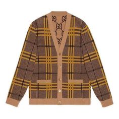 Gucci Reversible Wool Knit Cardigan 'Brown Yellow' 696576-XKCFX-2378 Gucci Beige Long Sleeve Sweater, Beige Gucci Long Sleeve Sweater, Classic Gucci Wool Cardigan, Gucci Designer Jacquard Knit Cardigan, Gucci Jacquard Knit Long Sleeve Cardigan, Designer Gucci Jacquard Knit Cardigan, Casual Gucci Wool Sweater, Gucci Jacquard Knit Cardigan For Fall, Gucci Long Sleeve Jacquard Knit Cardigan