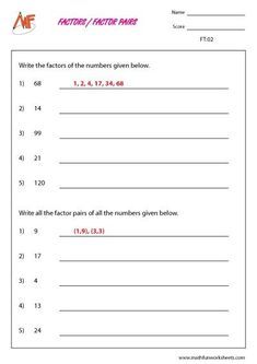 a worksheet for factoring the number and place value of numbers in an answer sheet