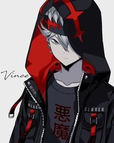 an anime character wearing a black and red hoodie