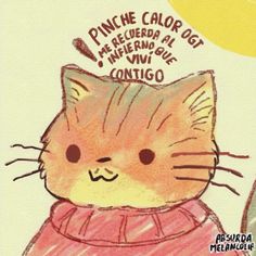 a drawing of a cat wearing a sweater with the caption's name in spanish