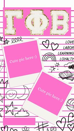 two pink and white pictures with the words top written in gold foil on paper next to each other