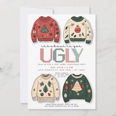 an ugly christmas sweater pattern on a card