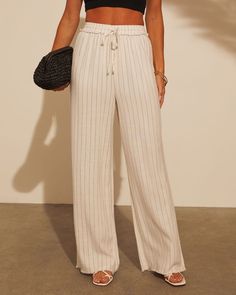 High rise Straight leg Striped Tie waist Lined Self: 78% Viscose 20% Linen 2% Polyester, Lining: 100% Rayon Striped Tie, Dress Backs, Straight Leg Pants, Fashion Pants, Leg Pants, Best Sellers, Straight Leg, High Rise, Pants