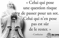 a statue with a quote on it that says,'confus qui pose une question risque de passer pour un sot